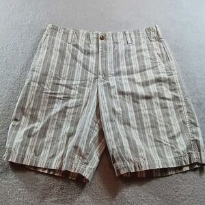 Bass Mens Heritage Collection Plaid Shorts Beige Blue 32 Cotton Casual Dadcore